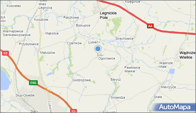 mapa Ogonowice, Ogonowice gmina Legnickie Pole na mapie Targeo